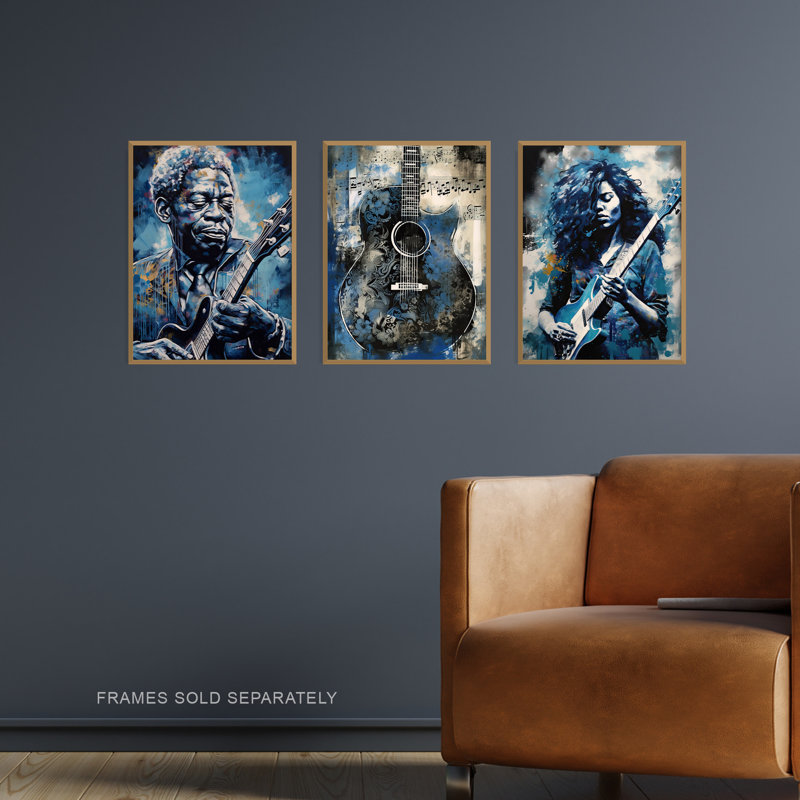Blues Guitar Aesthetic Music Detroit - 3 Piece No Frame Print