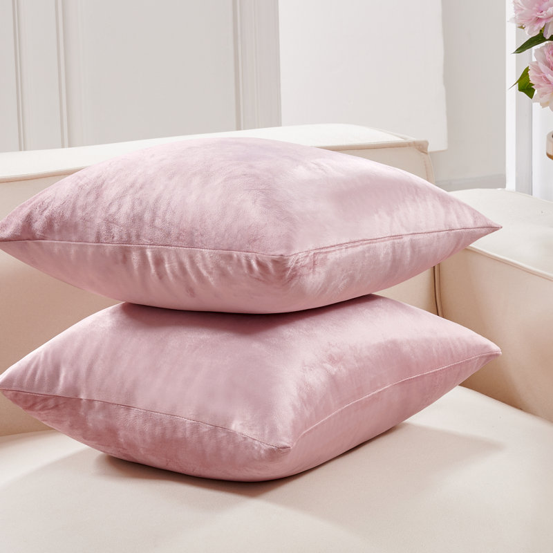 Sakura Pink Velvet Euro Pillow Covers, Set of 2