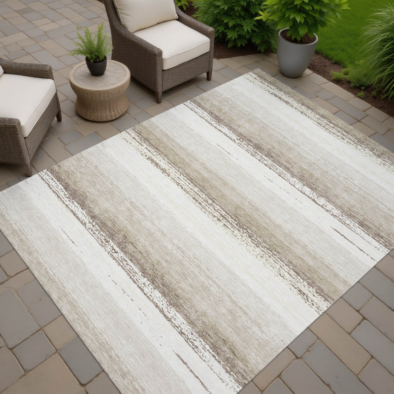 Machine Washable Indoor/Outdoor Chantille ACN2707 Stripes Rug, 3' x 5', Ivory