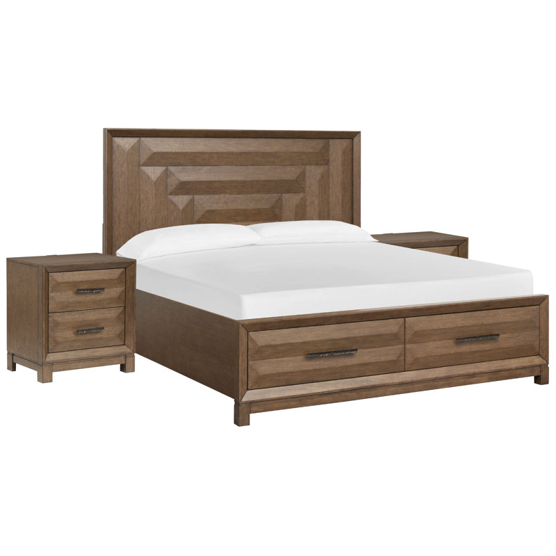 Très grand lit de rangement à panneau avec 2 tables de chevet, Très grand, Ensemble de 3 pièces : lit, 2 tables de chevet