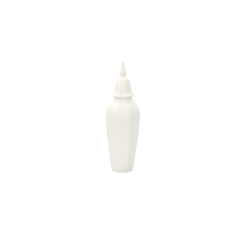 Céramique ronde ronde mince gingembre / pot mat blanc - H 15,50 po