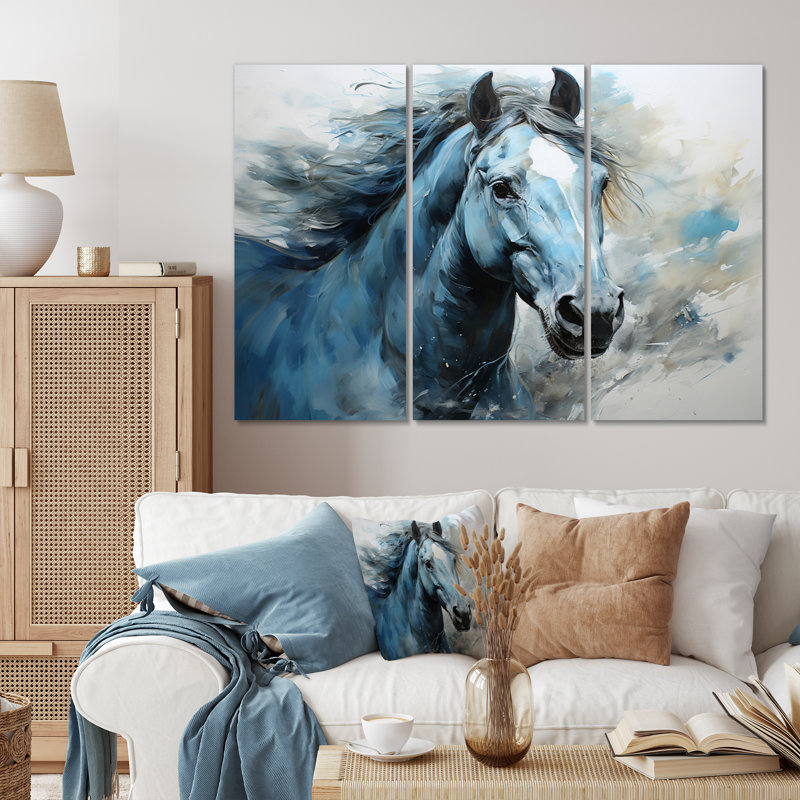 «Blue Horse Vibrant Blue Equine I», ensemble de reproduction d'art mural animaux, H 28 po x l 36 po x P 1 po