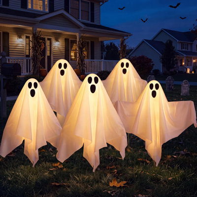 Lot de 3 guirlandes lumineuses solaires fantômes pour l'Halloween, 8 modes d'éclairage, pour décorer l'allée de jardin, le porche, la cour, la pelouse ou la fête.