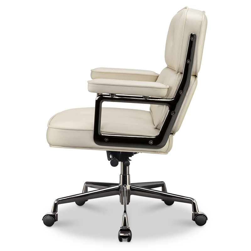 Roumena Genuine Leather Executive Chair, Silver, Beige