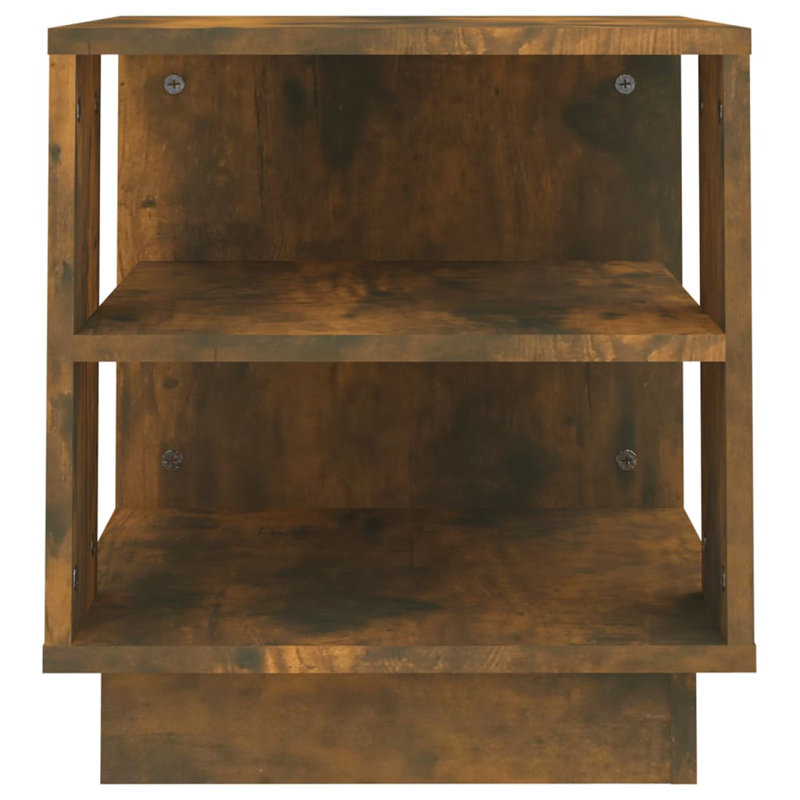 Glass End Table with Storage, Smoked Oak, 15.7"x15.7"x16.9"