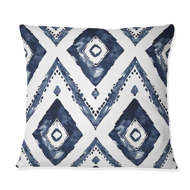 Navy White Diamond Patterns I - Transitional Throw Pillow, 16" H x 16" W