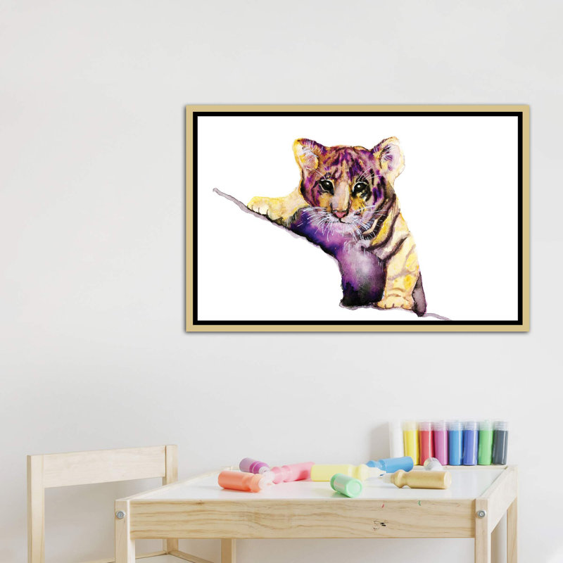 Art little tiger, Toile encadrée d'or, H 48 po x l 32 po x P 1,5 po