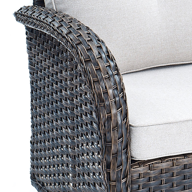 Esquer Brown Rattan Patio Loveseat with Cushions, Beige