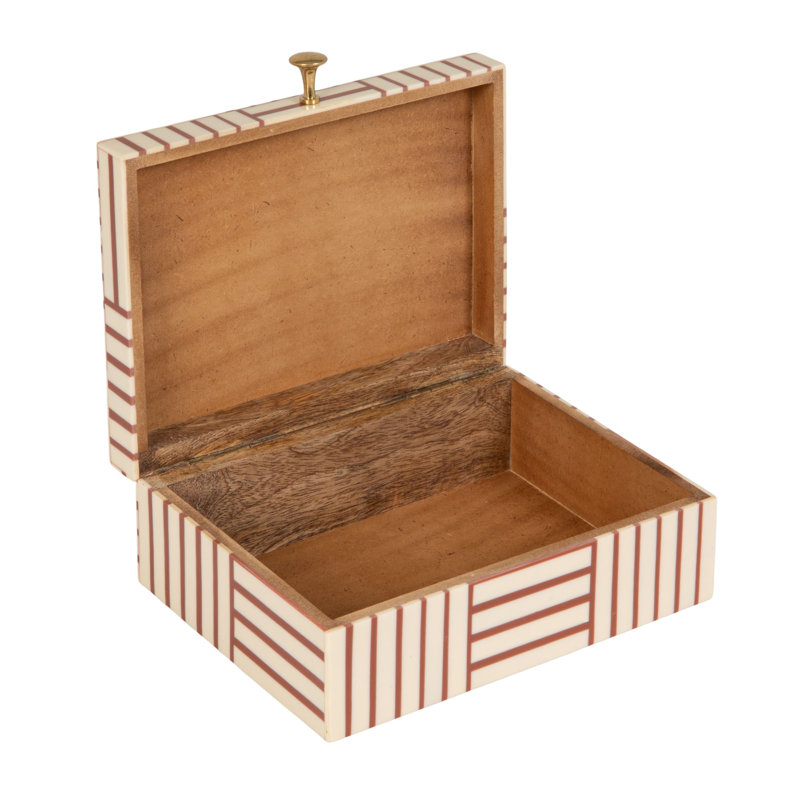 Boîte de rangement en résine rayée terracotta et blanc, Orange