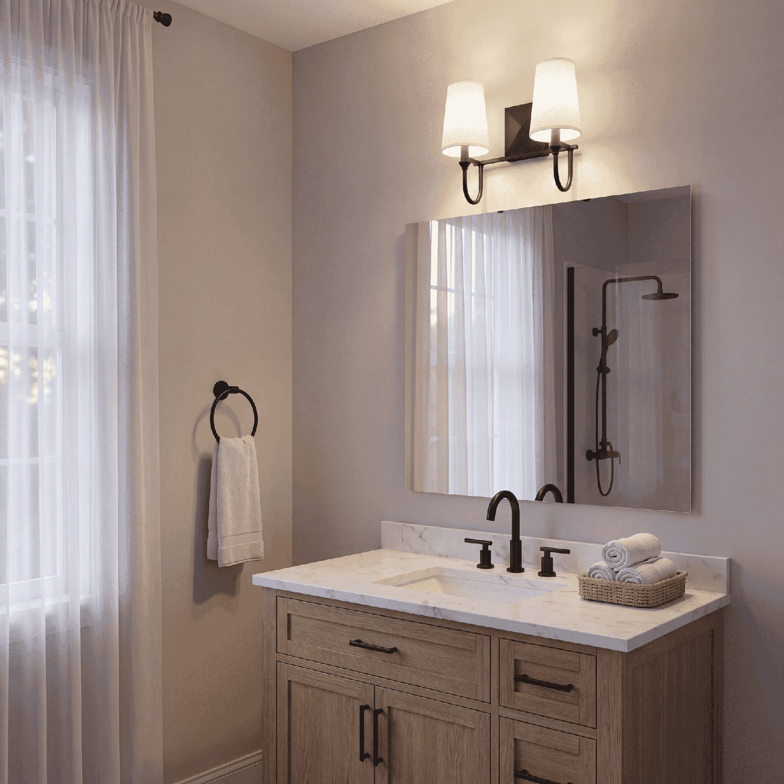 Alata 2-Light Dimmable Vanity Light, Matte Black