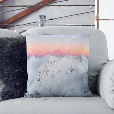 Pink Mountain Ridge in Romania Cushion with Filling
