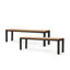  Ensemble de 2 bancs d'extérieur avec plateau en bois d'acacia et pieds en métal noir, siège de jardin naturel