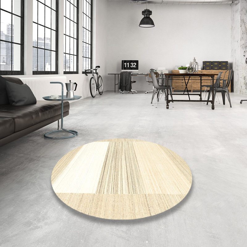 Gris contemporain/Tapis décoratif beige, Rond 5 pi