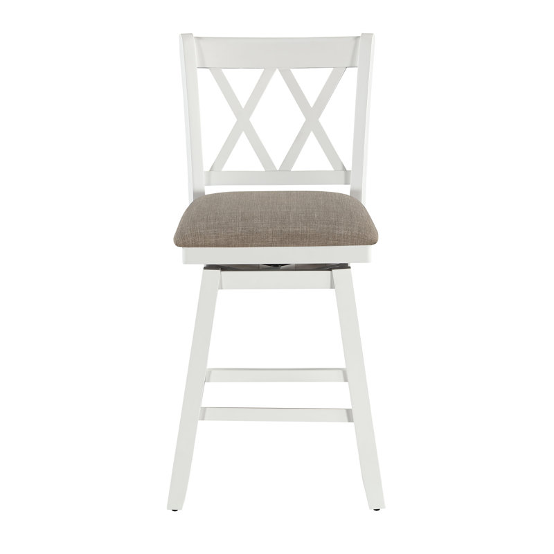 Renetta Swivel Counter & Bar Stool, Counter Stool (24" Seat Height), Brown Polyester, True White