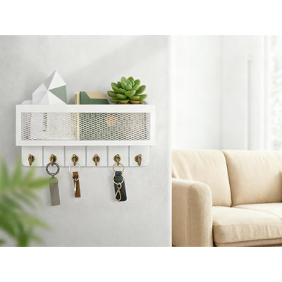 Porte-clés mural et porte-courrier avec panier de rangement, 6 crochets rétro, organisateur mural de ferme pour entrée, bureau, décoration intérieure