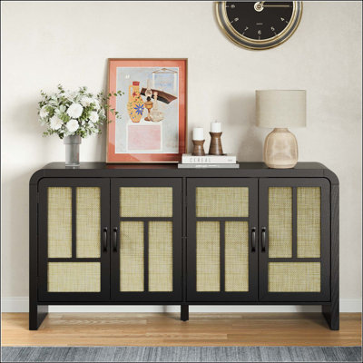Armoire de rangement en rotin avec 4 portes et tablettes réglables