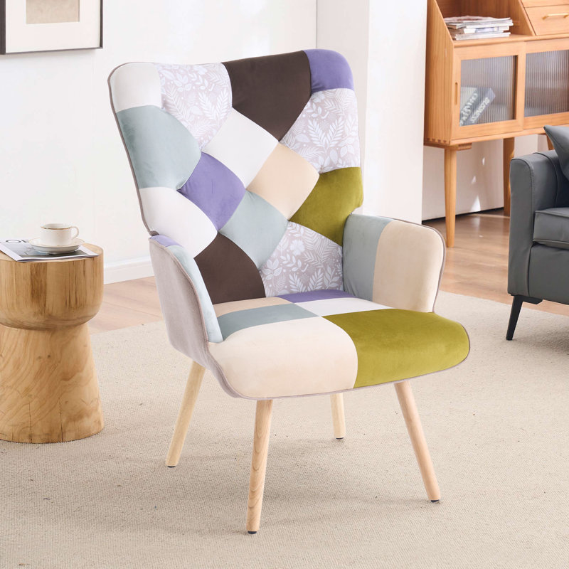 Heidegard Floral Accent Chair Modern High Back Arm Chair, Colorful Patchwork Reading Chairs for Bedroom
