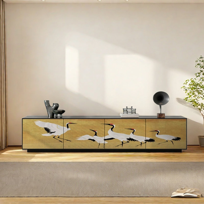 Meuble télé en bois de pin massif, 86.61", Noir, noir, noir, noir