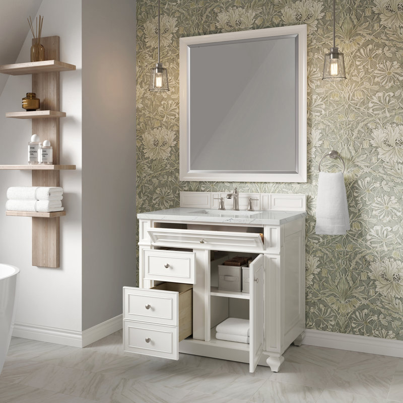 Meuble-lavabo simple 36 po Calisto, Blanc éclatant, Noctis éthéré, 8 po