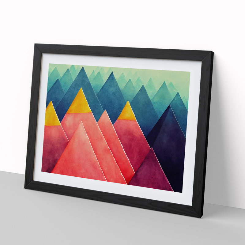 Geometric Pyramids - Single Picture Frame Print, 46cm H x 64cm W x 2cm D, Black