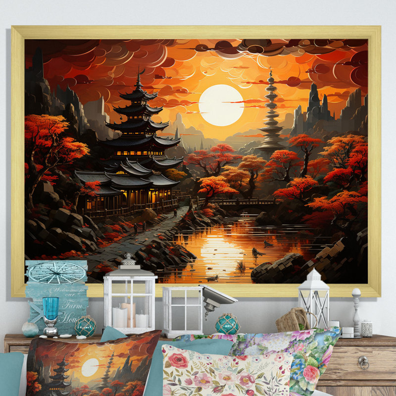 «China Art Dynastic Echoes V», reproduction sur toile, Cadre doré à une seule photo, H 12 po x l 20 po x P 1 po