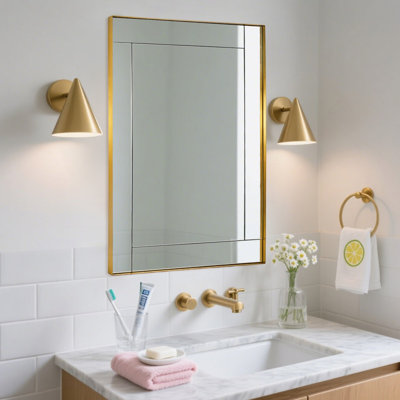 Modern Rectangular Paneled Bathroom Vanity Mirror | Stainless Steel Frame