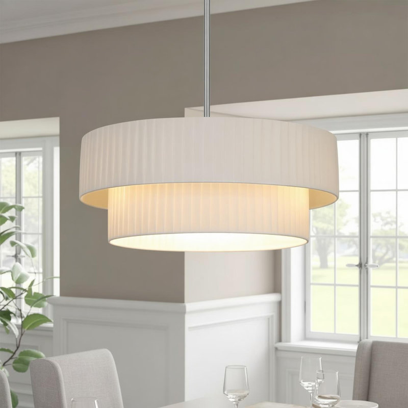 Reihan Polished Chrome 3 - Light 19.6" Dimmable Drum Chandelier For Dining Room , Chrome