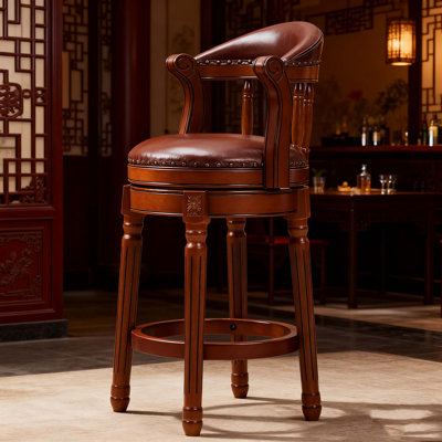 Cow Top Leather Wooden Bar Stools