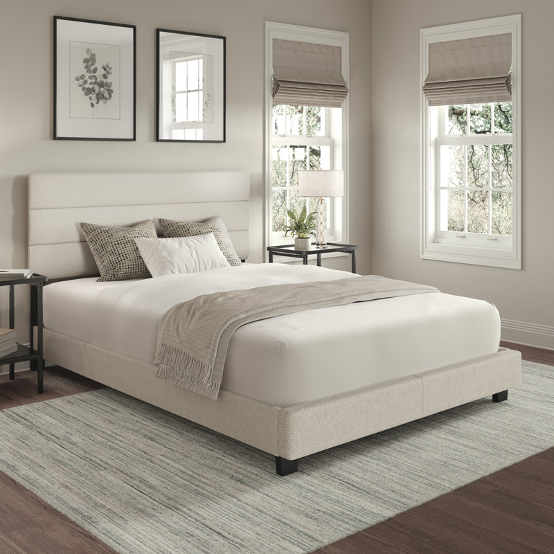 Sicily Full Upholstered Linen Platform Bed with Tufted Headboard