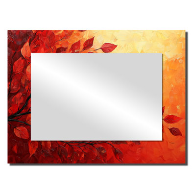 Automne coucher de soleil érable feuille I - feuilles, miroir, art mural - imprimé sur métal