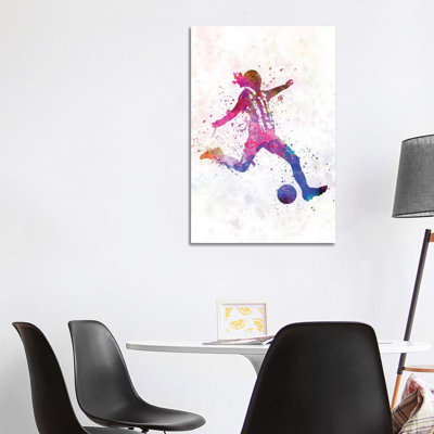 Girl Playing Soccer Silhouette IV 1 Piece Wrapped Canvas Wall Art