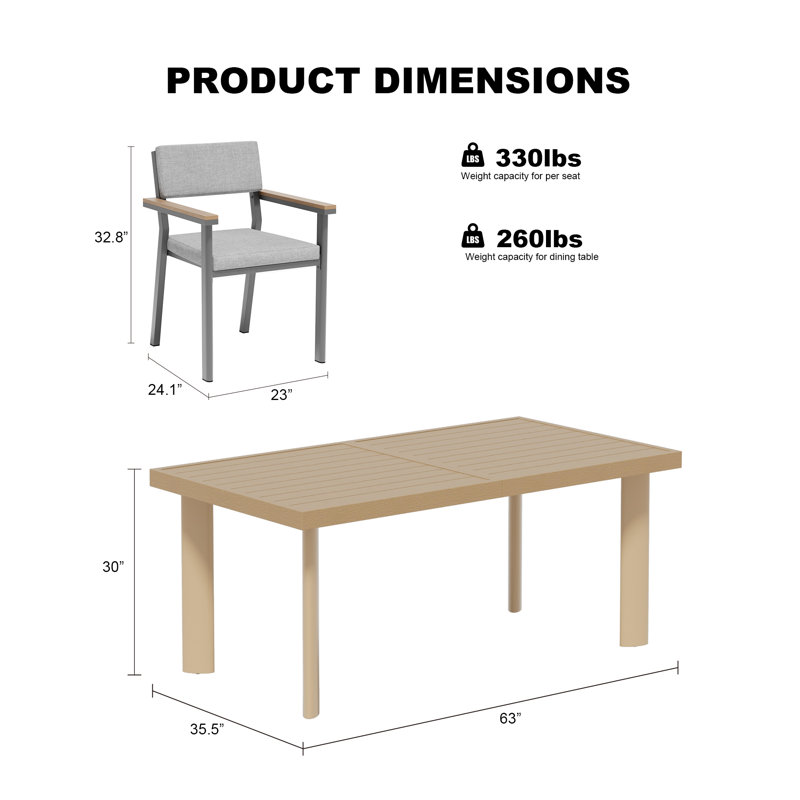 Ensemble de salle à manger, table de patio et chaises avec coussins pour 4 personnes en aluminium