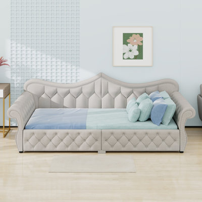 Modern Upholstered Daybed with LED and Nail Head Detailing