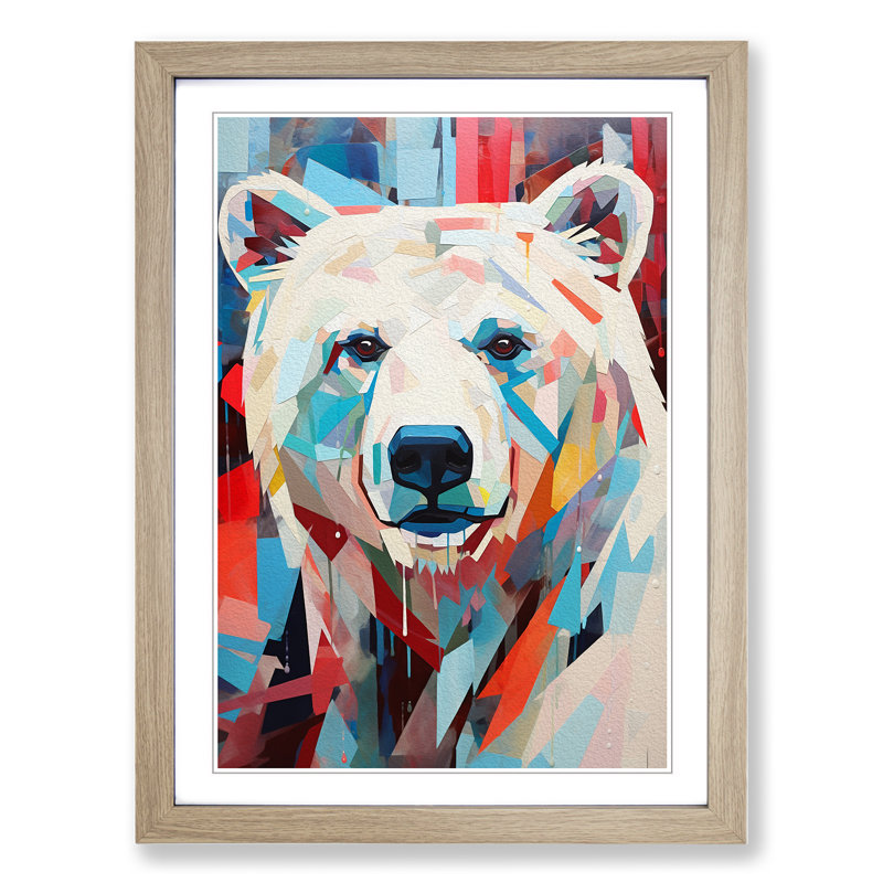 Polar Bear Constructivism No.2 - Single Picture Frame Print on Wood, Oak, 46cm H x 34cm W x 2cm D
