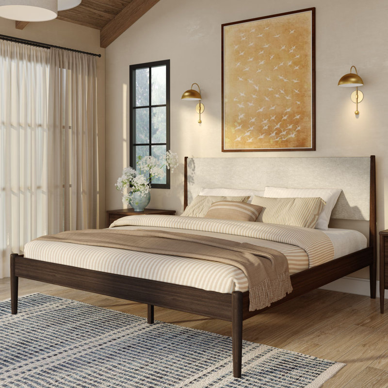Harbor King Bed with Upholstered Headboard, Walnut/Swiss Coffee, Walnut, King