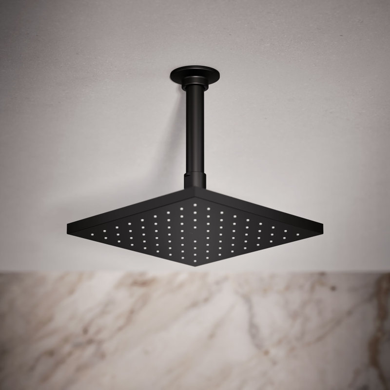 Contemporary Rain Shower Head, Matte Black, Square, 2.5 GPM