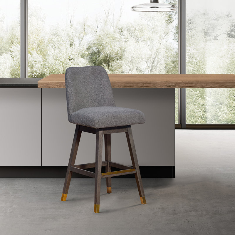 Tabouret pivotant Cesley Deryn, Tabouret de comptoir (siège d'une hauteur de 26 p, Chêne gris, Sherpa gris performance