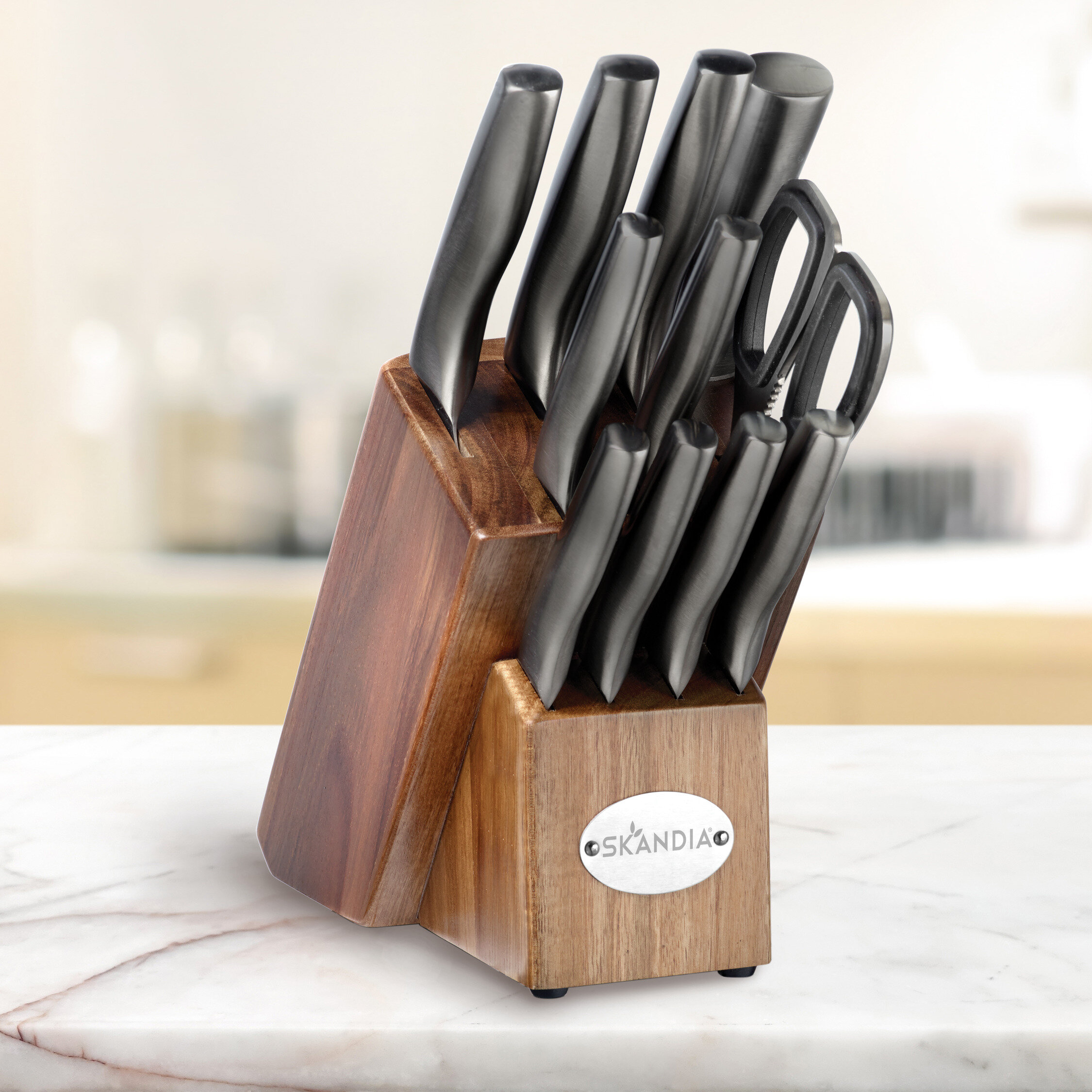 Beautiful 12-piece Forged Kitchen Knife Set in White with Wood