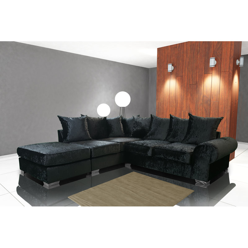 Royal 5 Seater Velvet Corner Sofa , Black, Left Facing