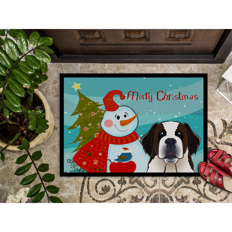 Tapis de porte d’extérieur antidérapant saint-bernard avec saint-bonhomme, Rectangle 2 pi x 3 pi