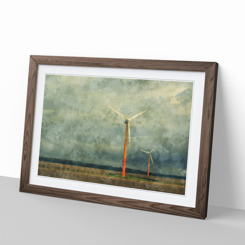 Wind Turbines Vol.2 - Picture Frame Painting, 27cm H x 36cm W x 2cm D, Walnut Framed