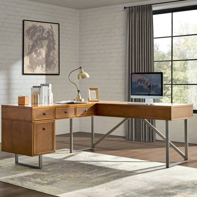 Nusaiba 71'' W L-Shaped Lift Top Cane Executive Desk with Built-In Outlets and Cable Management