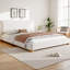 Structure de lit plateforme avec tête de lit courbée rembourrée Boucle, base en bois massif blanc, aucun sommier tapissier requis avec lattes de soutien, design moderne et élégant pour chambre à coucher contemporaine-1215190453