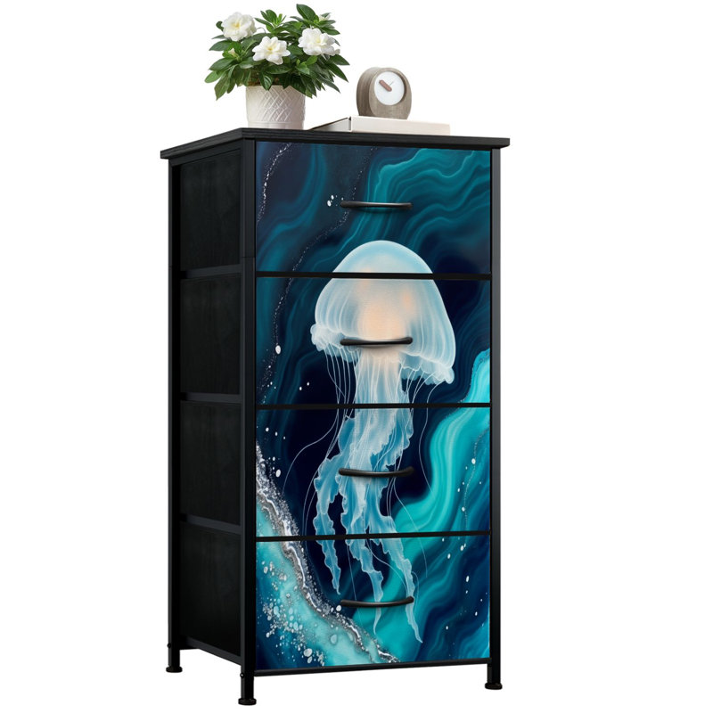 Commode pour la chambre à coucher avec 4 tiroirs de rangement médaillons lumineux flottant abstrait commode vagues de l'océan