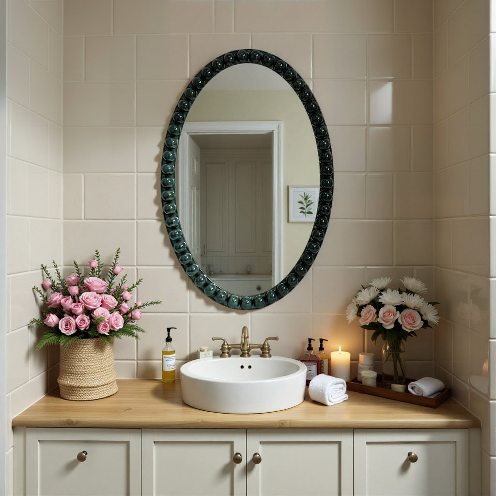 Varsha Oval Glossy Navy Mirror, Green