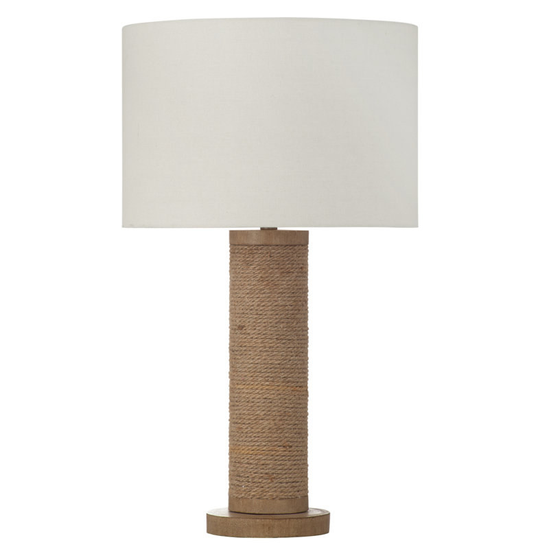 Lampe de table Adams Coastal avec base en corde et abat-jour tambour en lin, Boho Chic