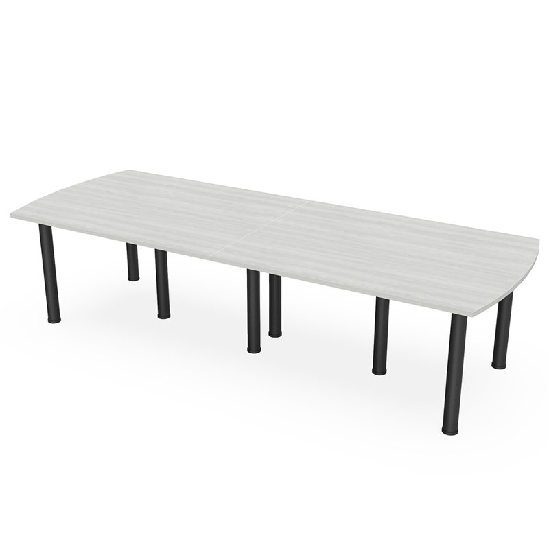 Table de conférence rectangulaire Arc avec pieds, Cyprès blanc, Noir mat, L 120 po x l 48 po