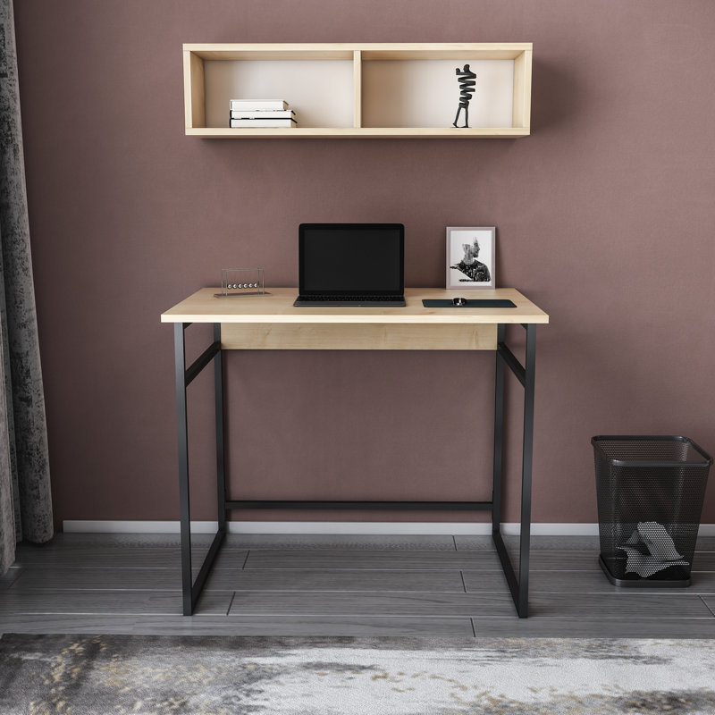 Hussum Metal Base Writing Desk, Oak/Black