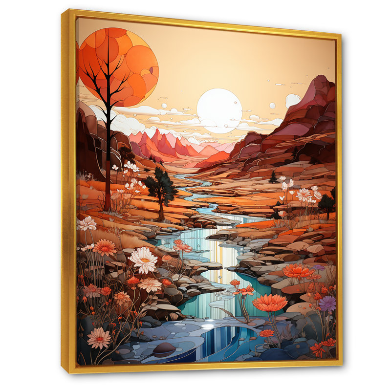 «Native Navajo Landscape» sur toile, Cadre flottant doré, H 32 po x l 16 po