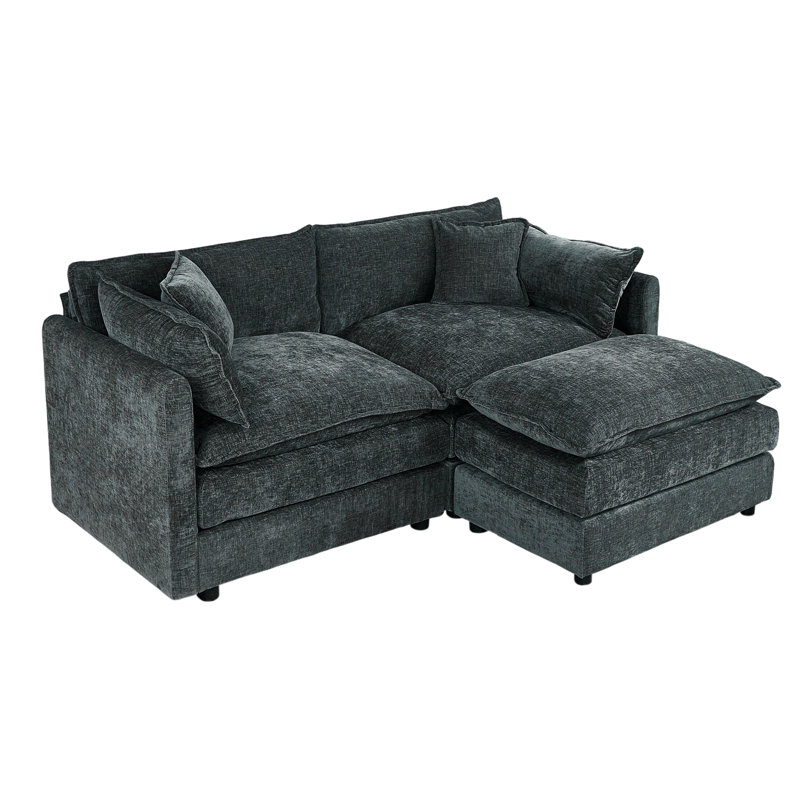 Modern Chenille Loveseat Sofa Couch With Ottoman, Gray Chenille, 33.85" H x 77.16" W x 35.82" D